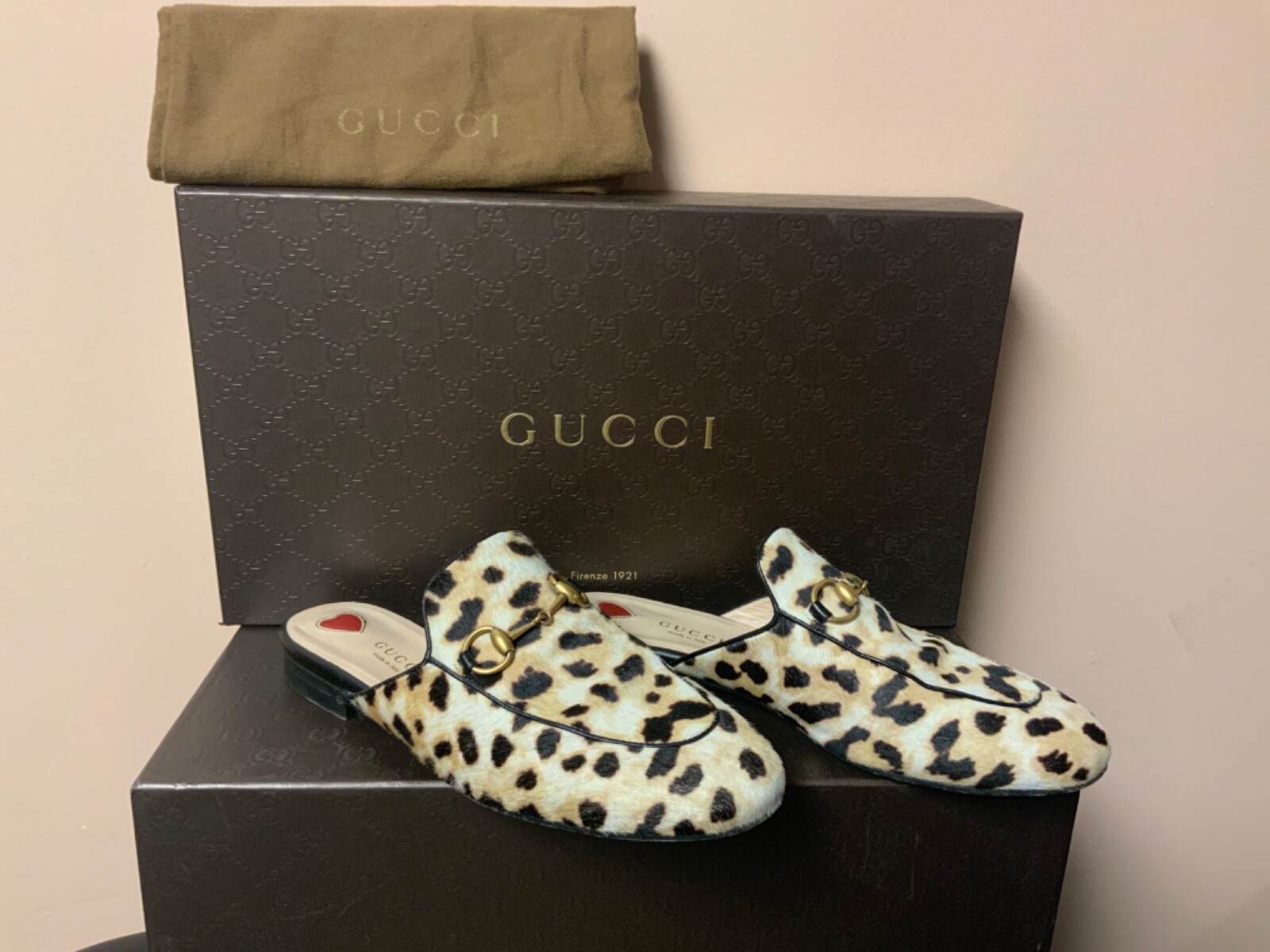 100% AUTHENTIC GUCCI LADY’S PRINCETON HORSEBIT PONY HAIR  MULES Sz 35.5 (5.5)