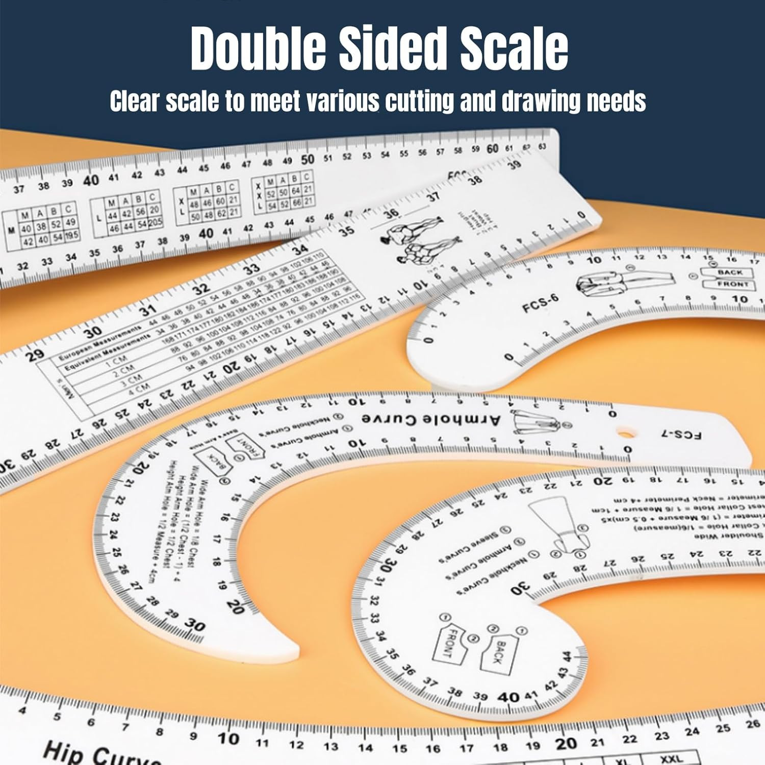 7-Piece Professional Sewing Ruler Set for Tailors and Designers