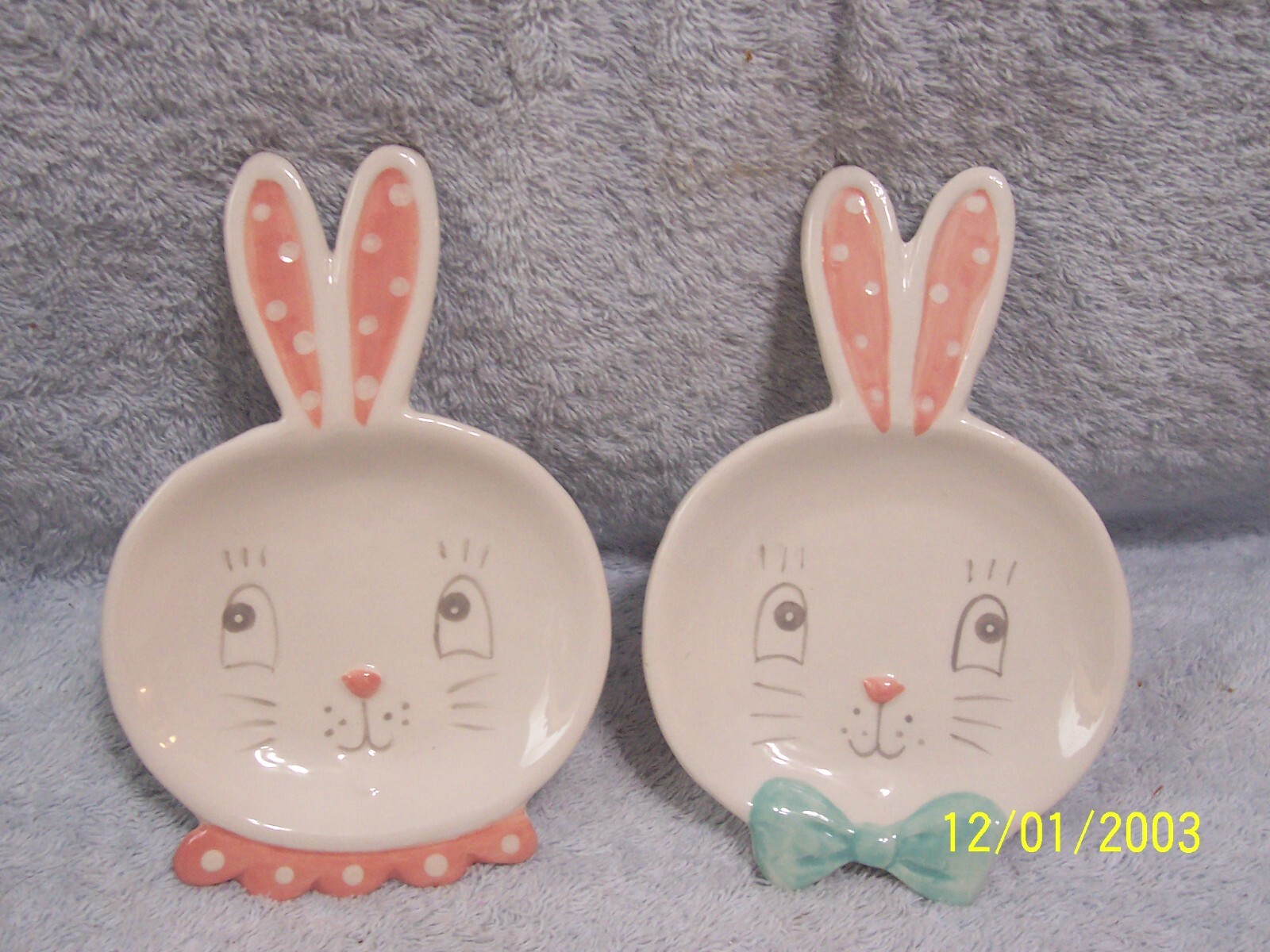 Mr. & Mrs. Easter Bunny Rabbit Ceramic Decor Each 4" X 6"