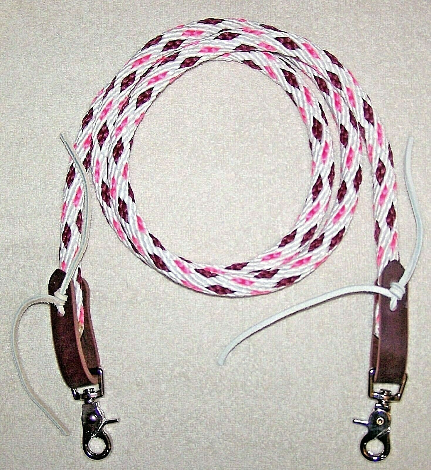7' Reins Loop Rope Roping Rein Pony Barrel Race Single white burgundy pink