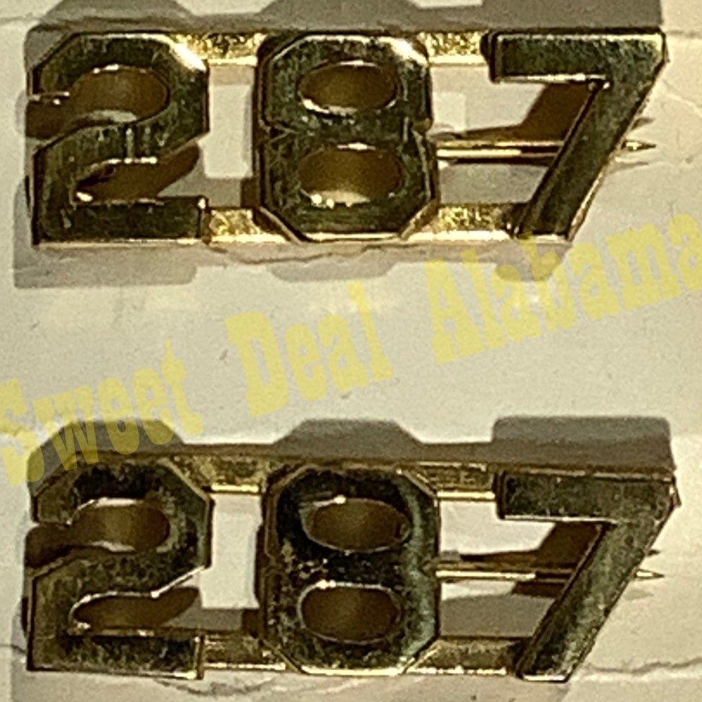 Early/Mid 1900s Brass C-Clasp "287" Collar Devices 3/8"H Hat / Lapel Pins Set