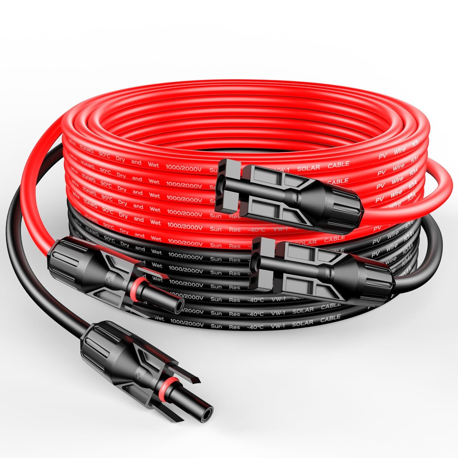 RICH SOLAR 10 Gauge 10AWG One Pair 20 Feet Red + 20 Feet Black Solar Panel Ex...