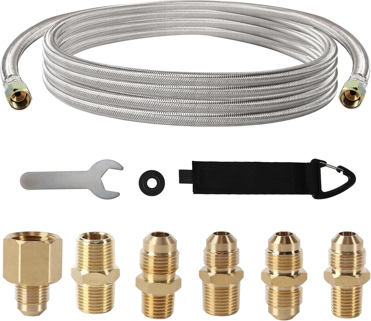 24 FT Propane Hose Extension High Pressure Braided Silver