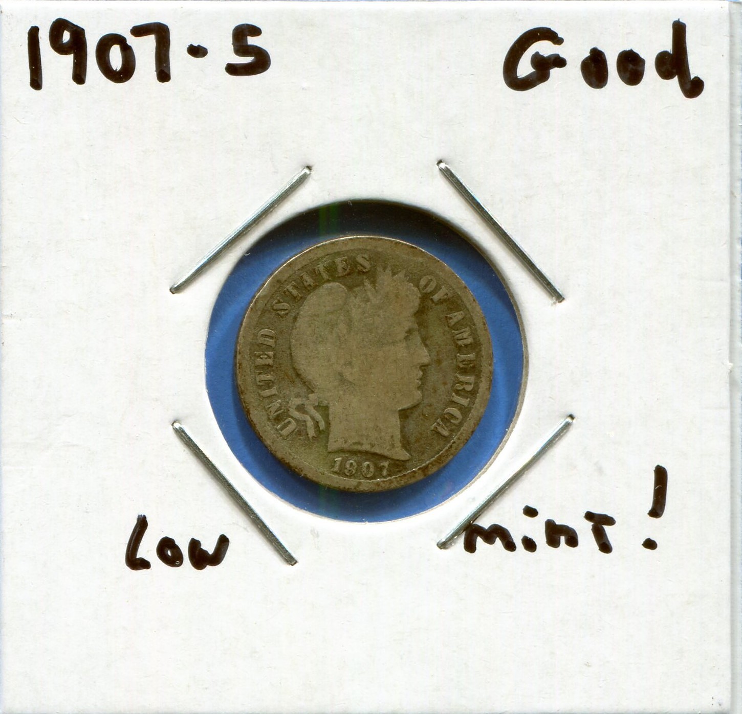 W@W 1907-s  Barber Dime, ( Tougher Date !!!! ) Good !!!!!!!!!!
