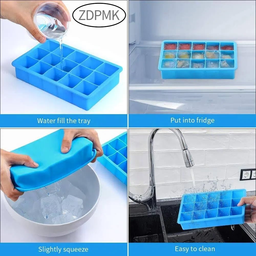 2 Pack Ice Cube Trays, ZDPMK Silicone Easy Release Flexible Molds 15 Ice Cube...