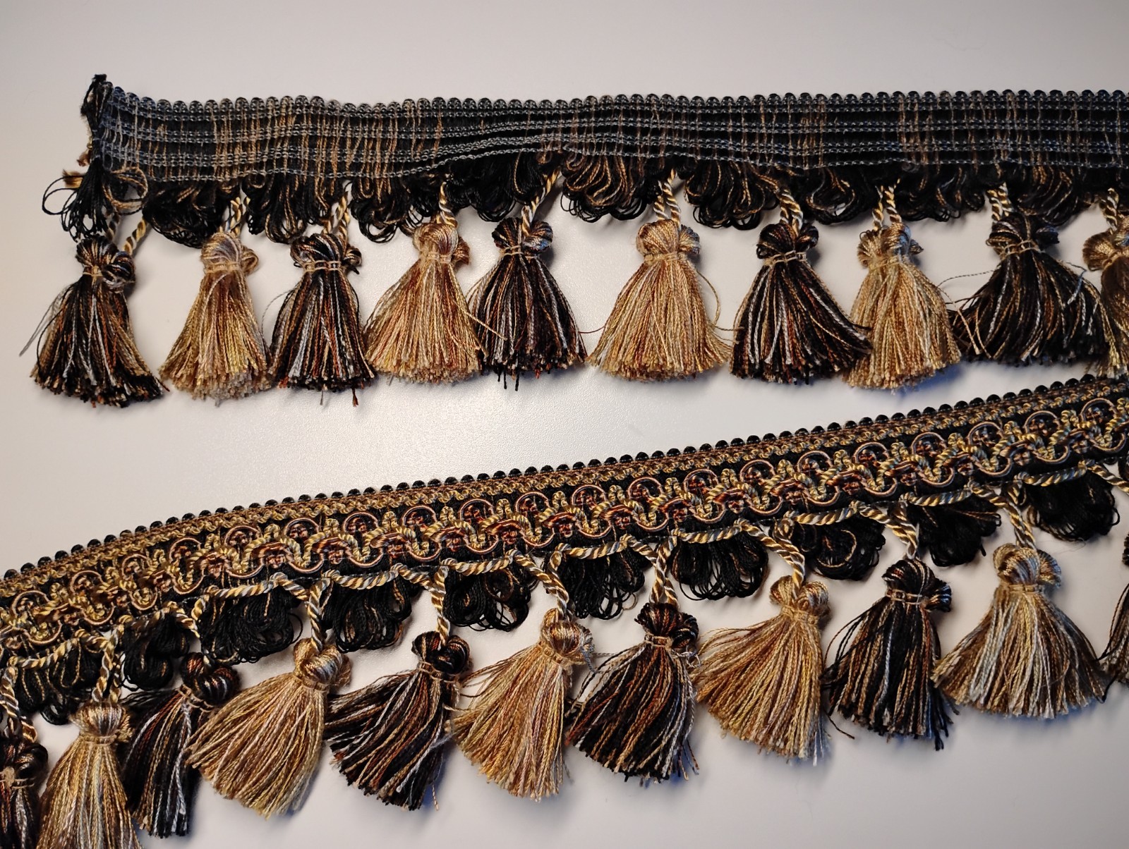 Light Brown/Dark Brown Tassels Trim  3 1/2" Drop for Drapery Upholstery Per Yard