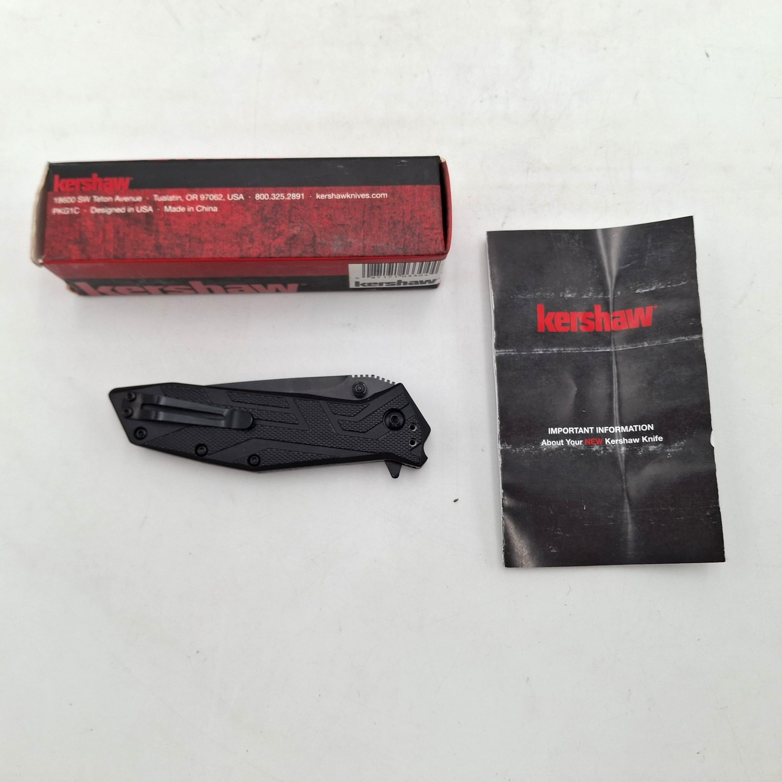 Kershaw 1990 Brawler Assisted Flipper 3" Black Tanto Blade Black GFN Handles