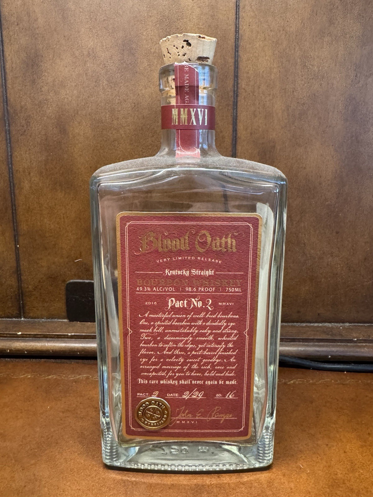 Blood Oath 2016 Pact 2 Bourbon Whiskey Unrinsed Empty Bottle