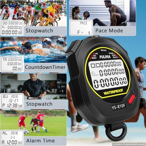 Stopwatch Timer Multi Splits/Laps Digital Stop-Watch for 10 splits/laps Black