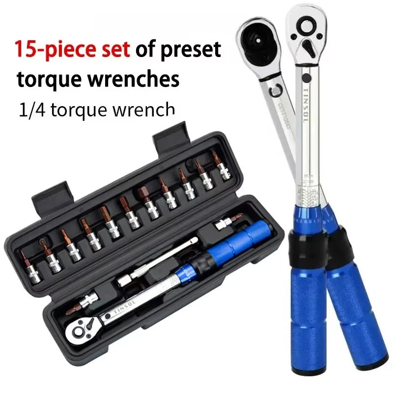 15PCS Torque Wrench Set 1/4" 2-24Nm Bicycle Bike Hex Key Repair Tool Kit