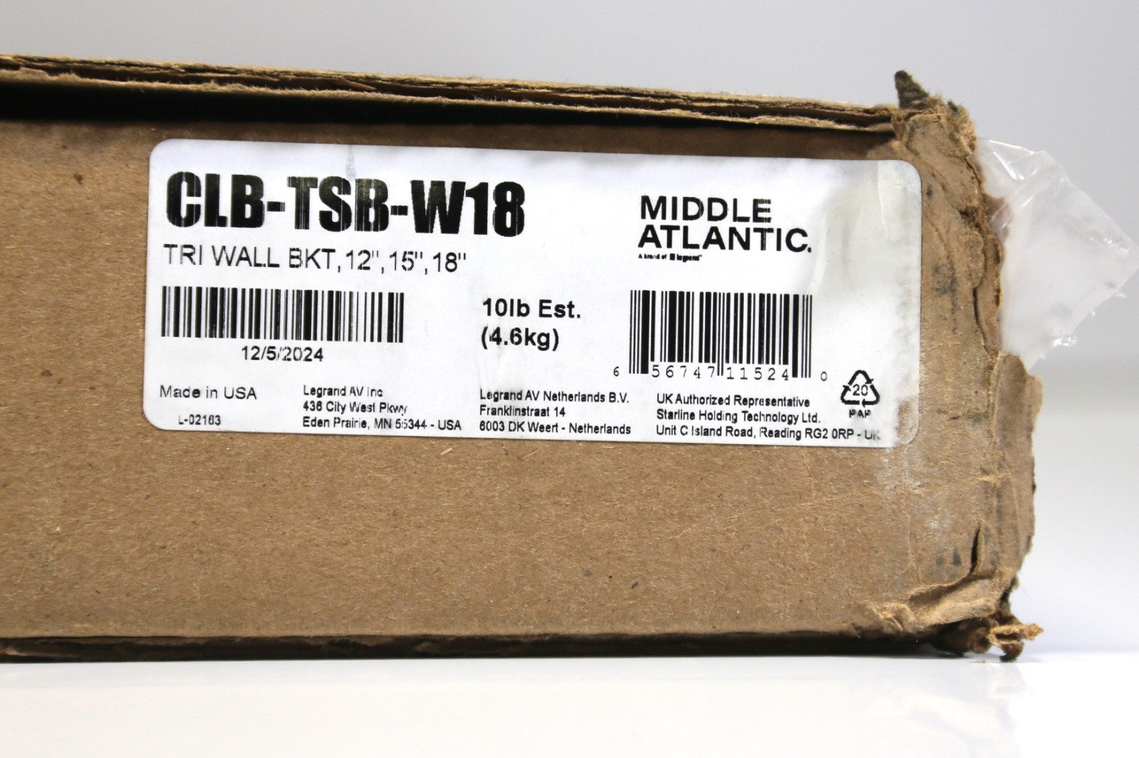 Middle Atlantic CLB-TSB-W18 Triangle Wall Support Bracket 18" Wide - OPEN BOX