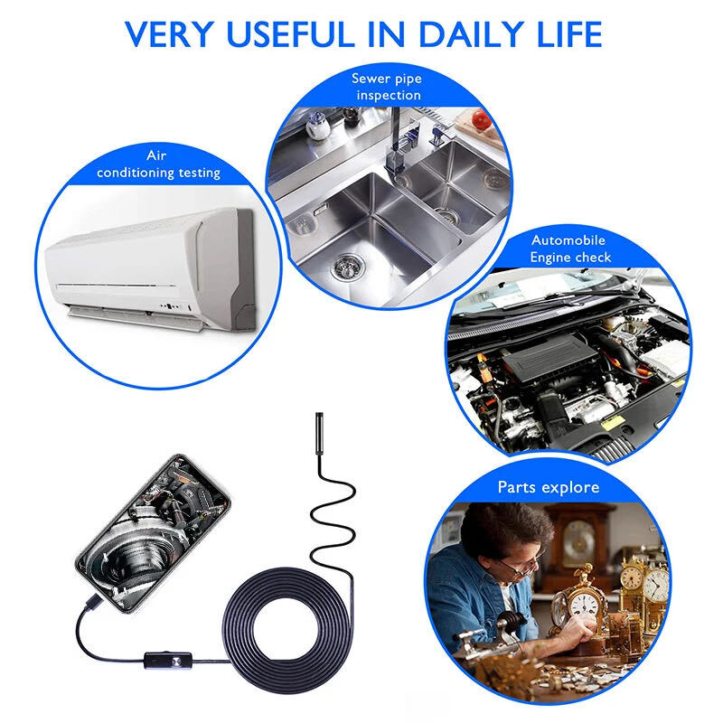 6LED USB Snake Endoscope Borescope HD Inspection Camera Scope For Android Type C