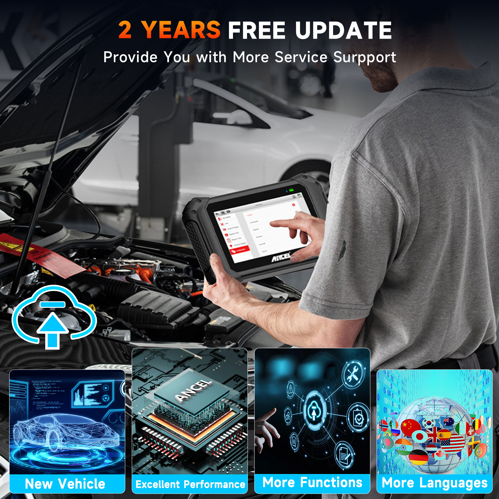 ANCEL V5BT OBD2 Bidirectional Scanner Car Diagnostic Tool Injector Coding CAN-FD