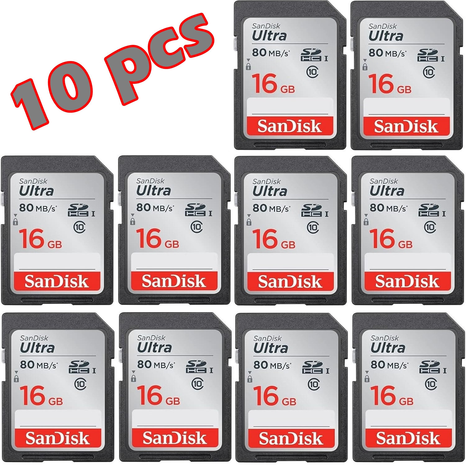 LOT 10x SanDisk Ultra 16GB 80MB/s SD SDHC SDSDUNB Camera Card Class 10 FULL HD