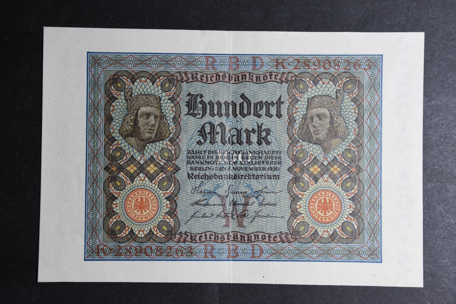 Germany 100 Mark Reichsbanknote Banknote 1920 - Extra Fine