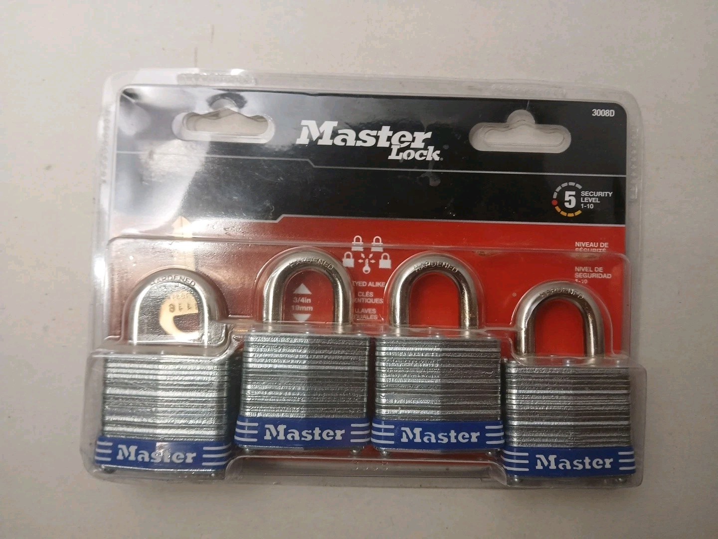 Set Of 4 Master Lock ‎3008D Keyed Alike Padlock  Silver