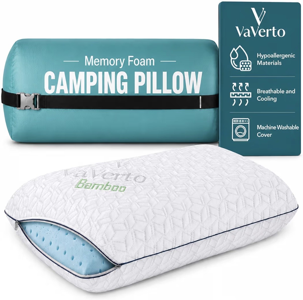 Brand New - Small Memory Foam Camping Travel Pillow, 20"x12"x3.2"