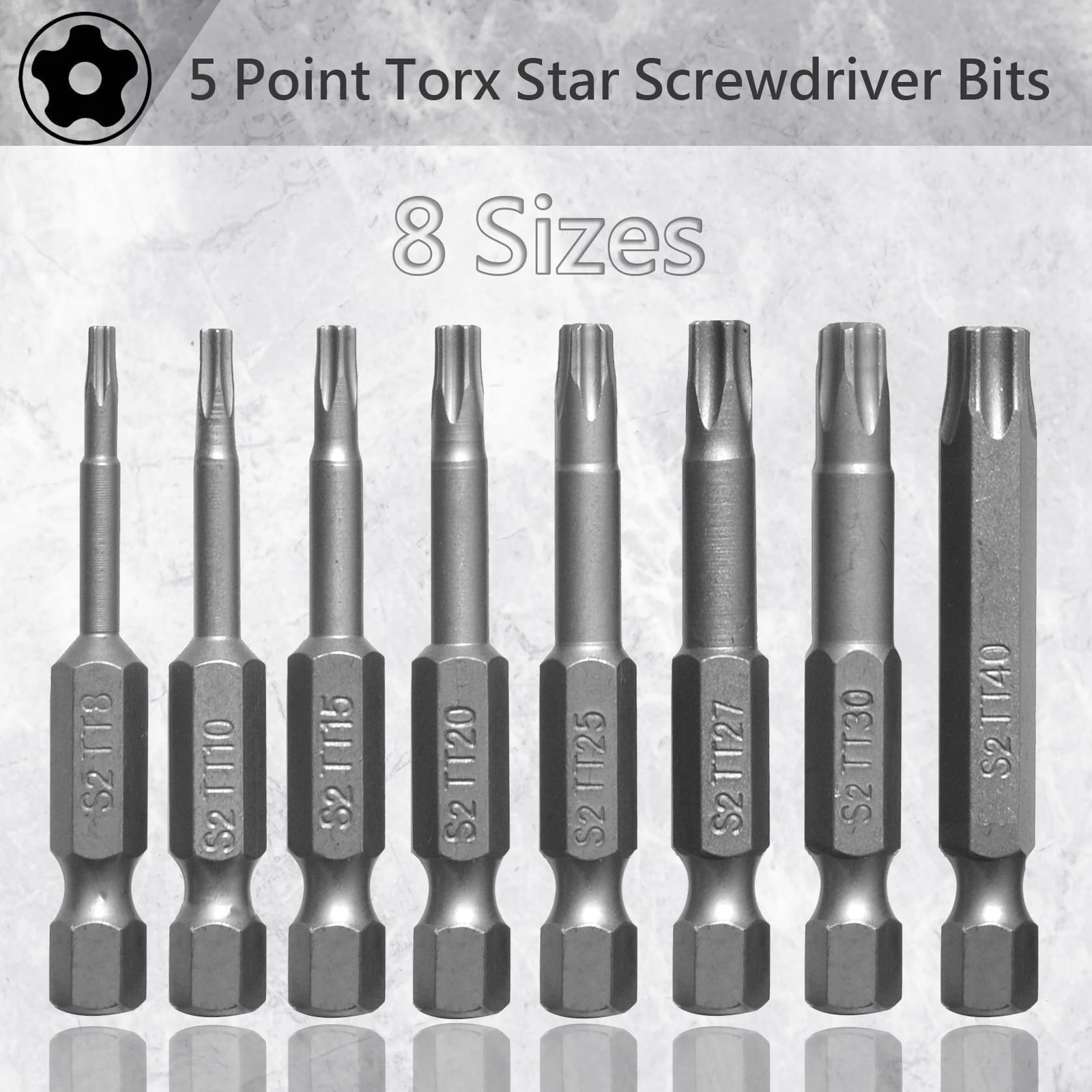 8Pcs 5 Point Torx Star Security Screwdriver Bits Set Magnetic Tamper Proof T8...