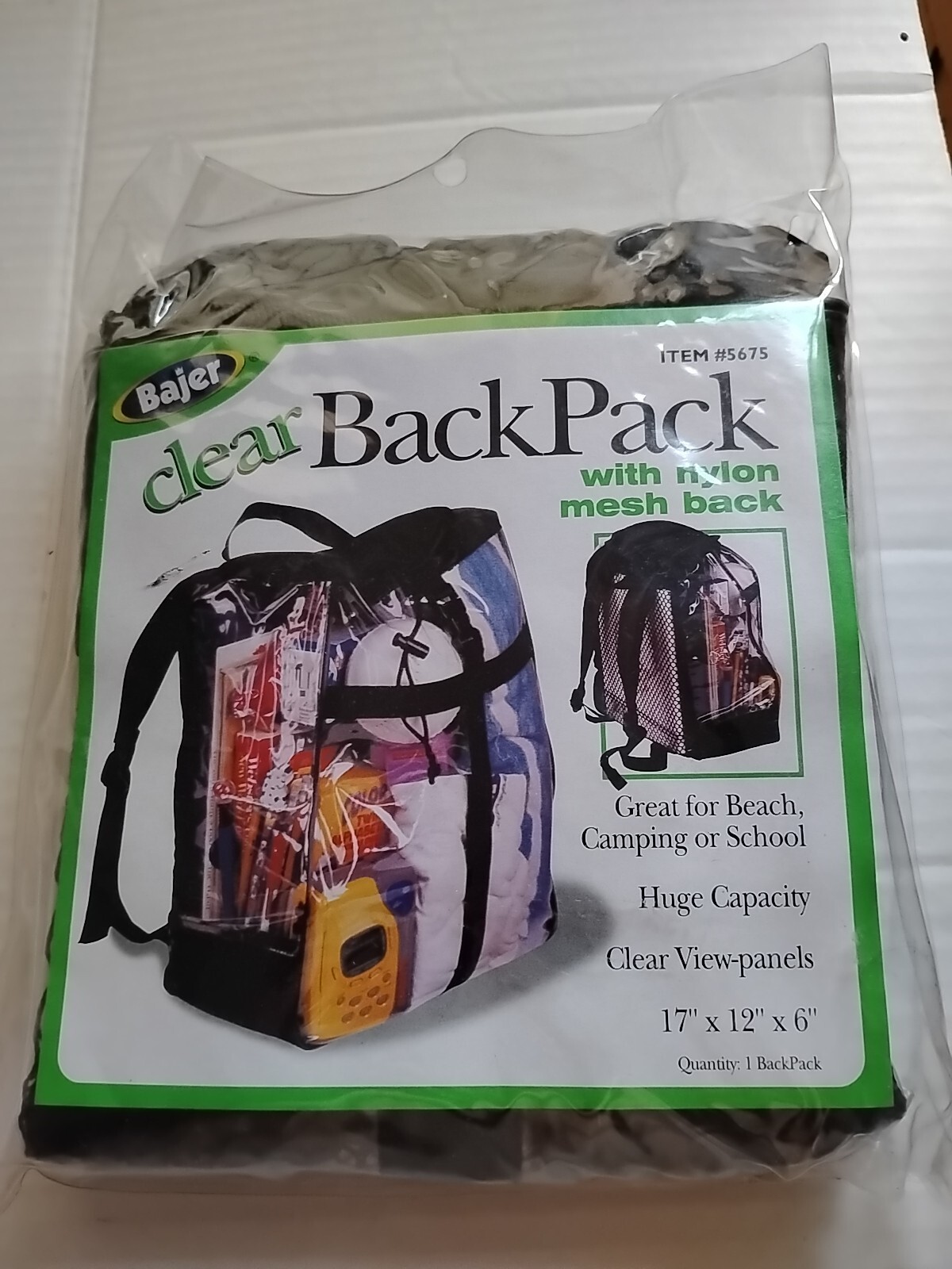 Bajer Clear Backpack With Padded Straps, Mesh Back 17”x12”x6” 🆕