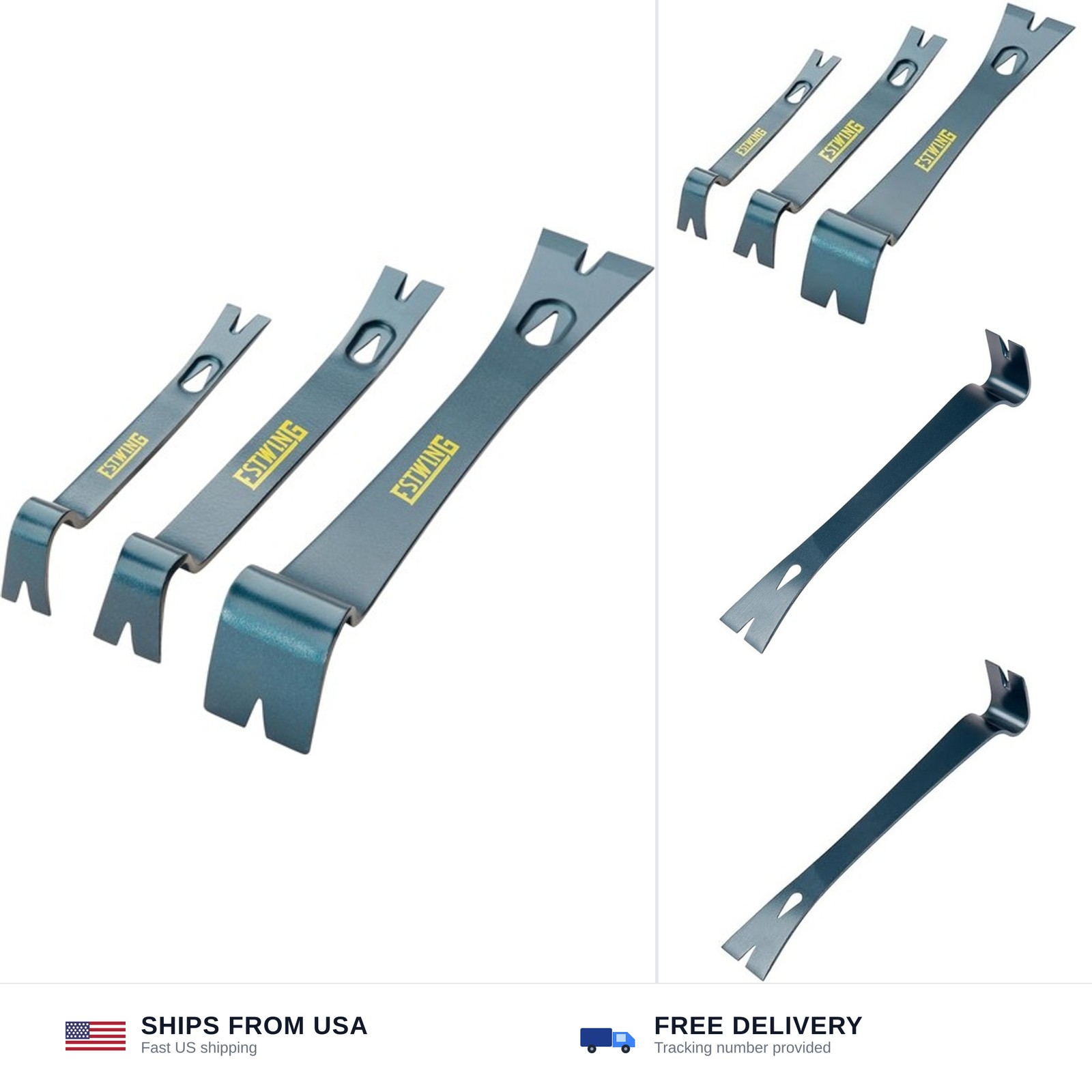 ESTWING 3-Piece Pry Bar Set - 5.5", 7.5" & 10" Nail Pullers with Wide, Thin B...
