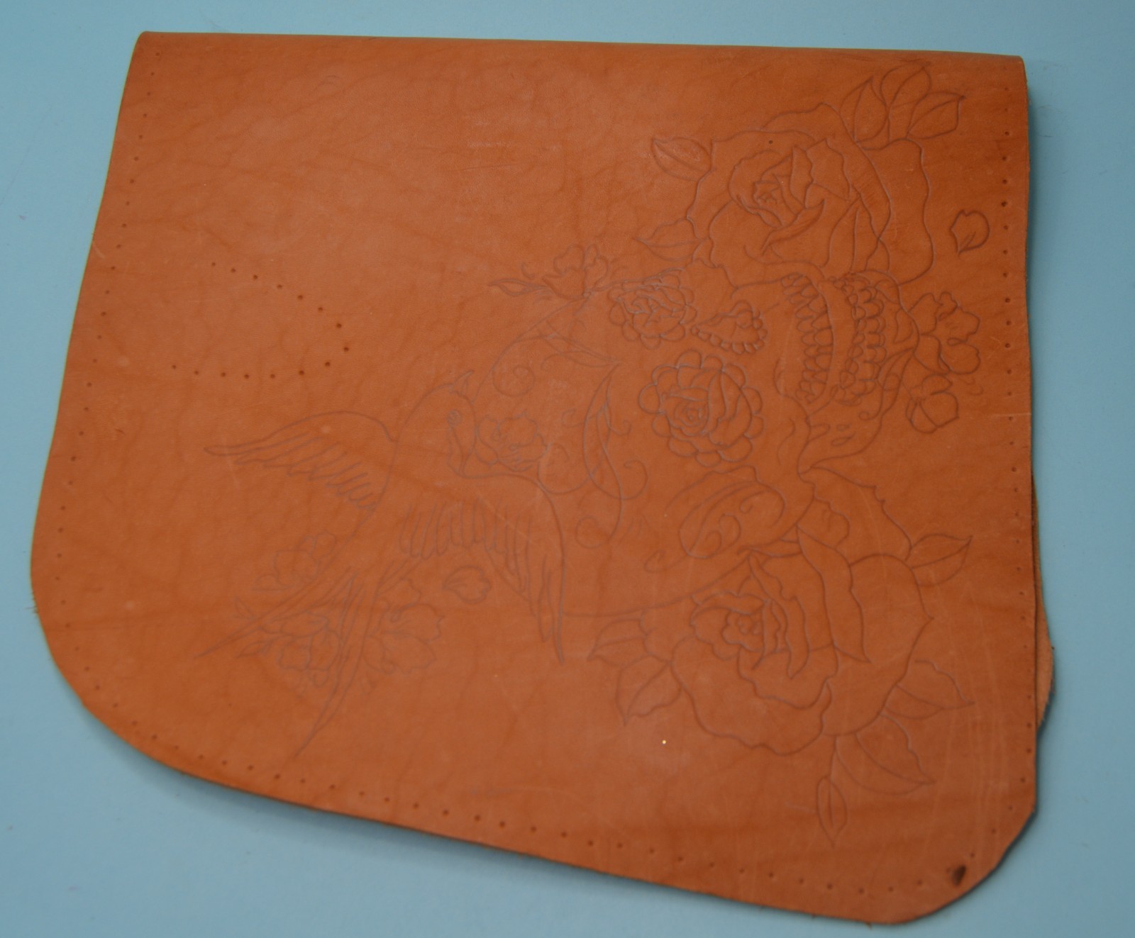 Tandy leather TOOLED piece 10x18" swallow & sugar skull