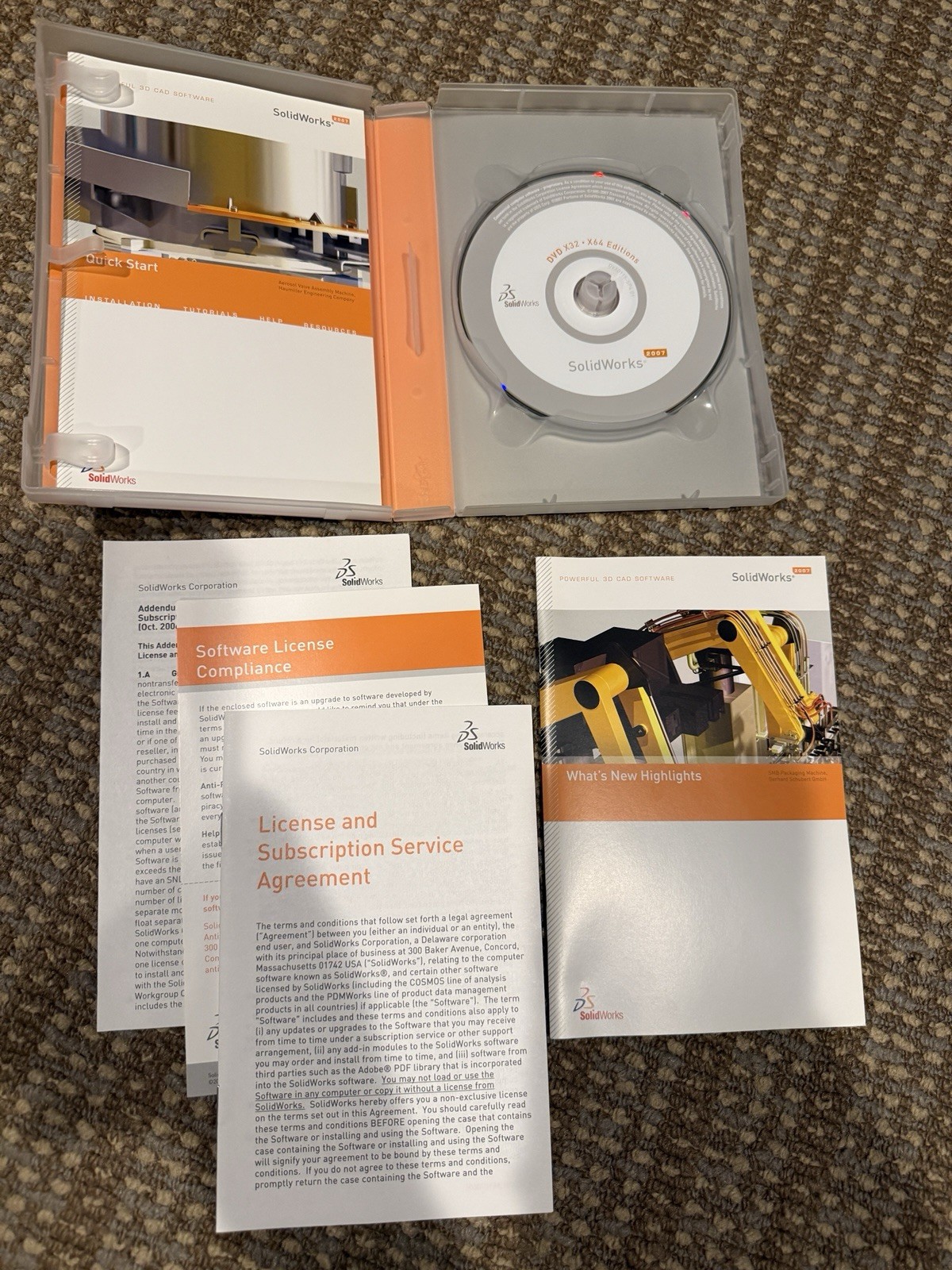 SOLIDWORKS 2007 ONE INSTALLATION DISC DVD NO SERIAL CD KEY X32 X64