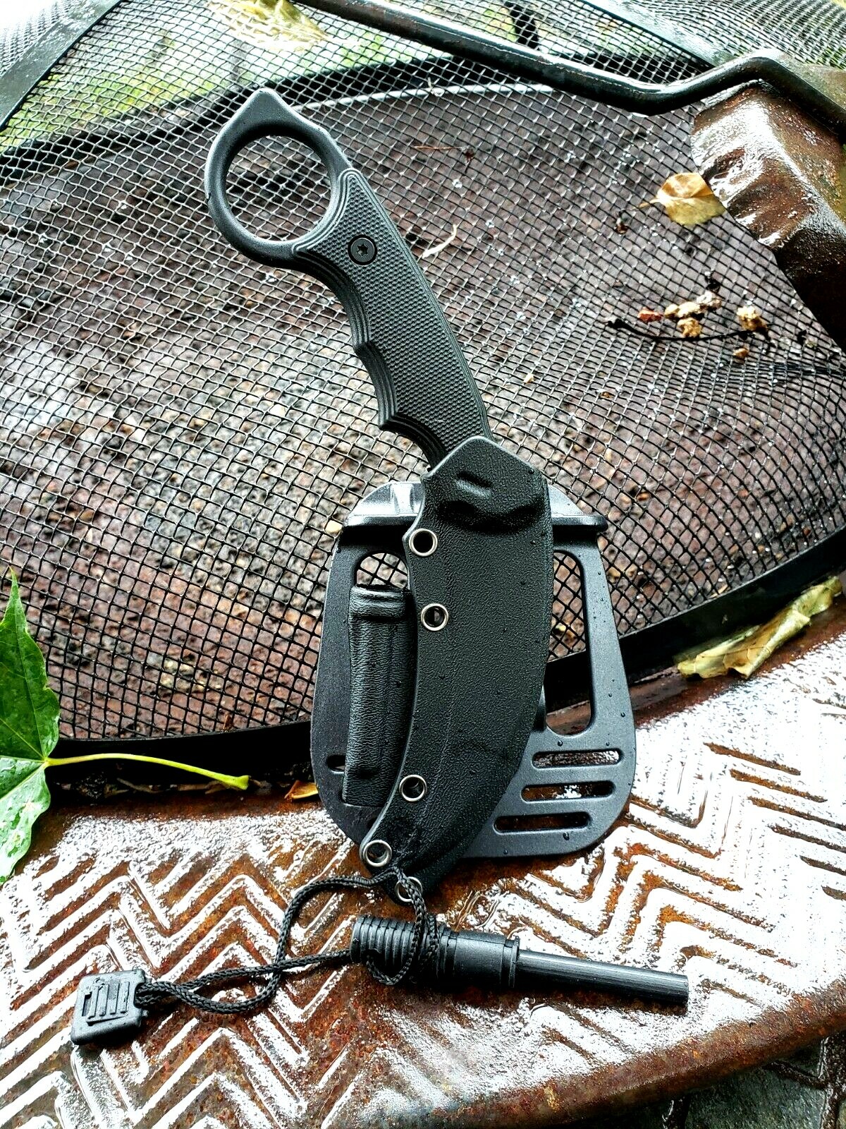 Conceal Carry Karambit Fixed Blade Boot Knife Fire Starter Flint Holster Sheath