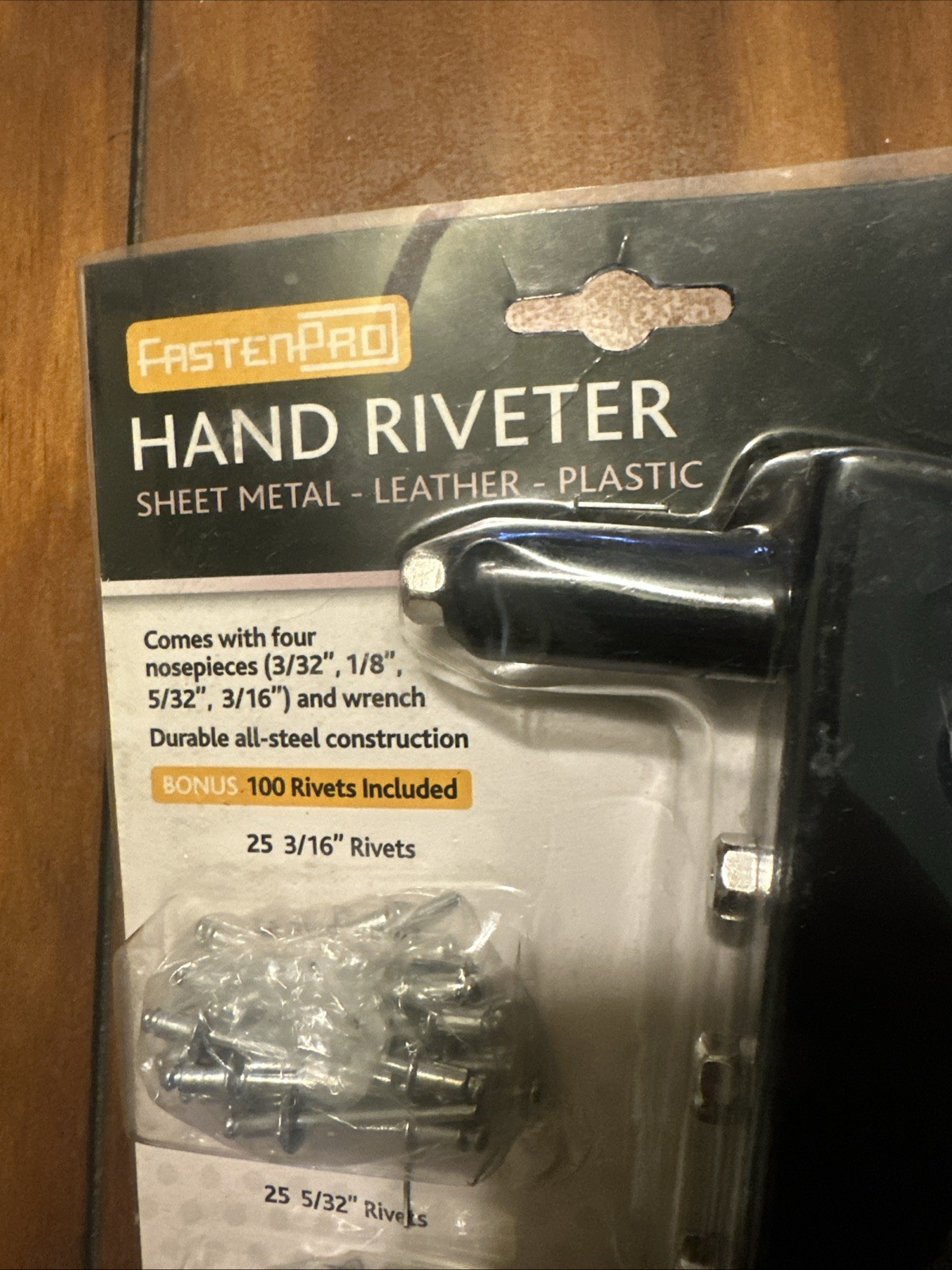 FastenPro Hand Riveter with 4 sizes Rivets - sheet metal leather plastic