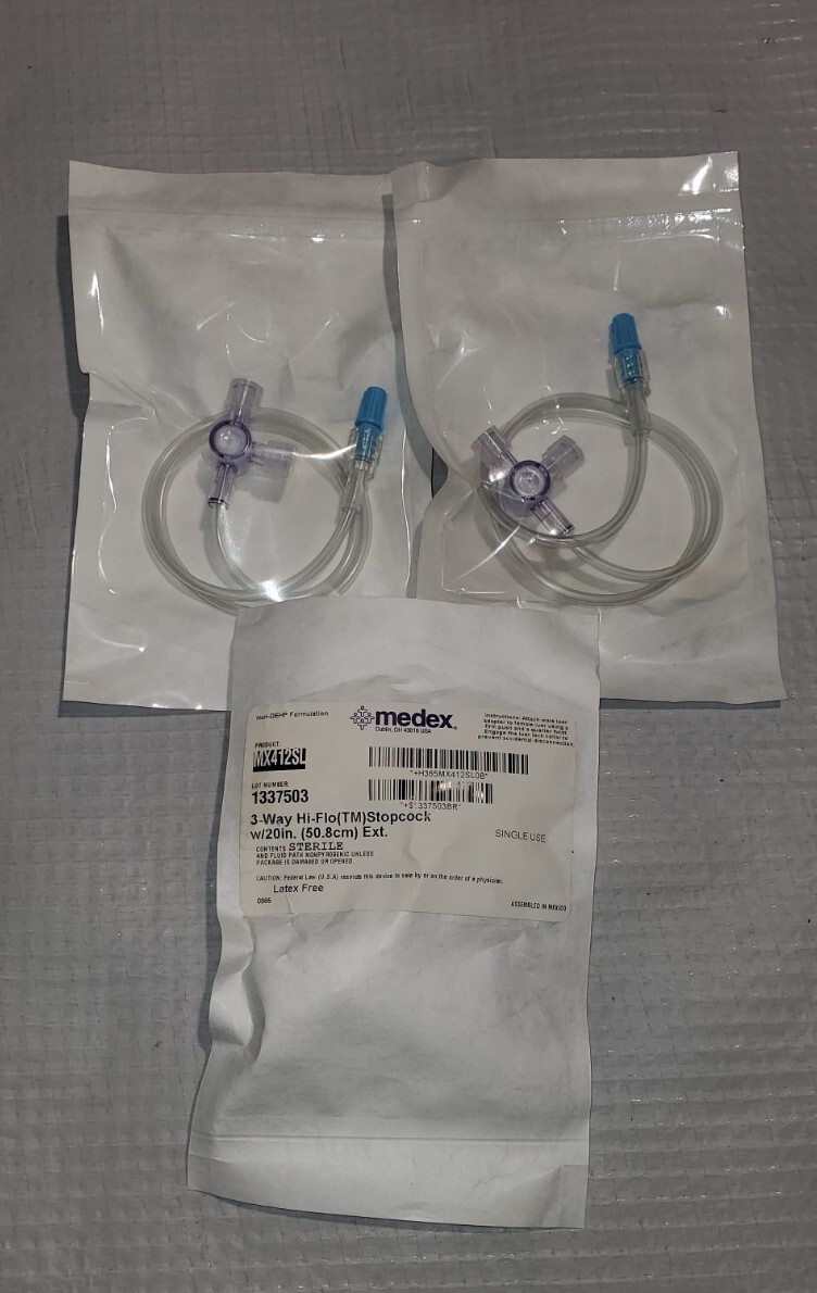 MEDEX 3-Way HI-FLO Stopcock W/20in. Tube P/N MX412SL Pack Of 3 (For Training)