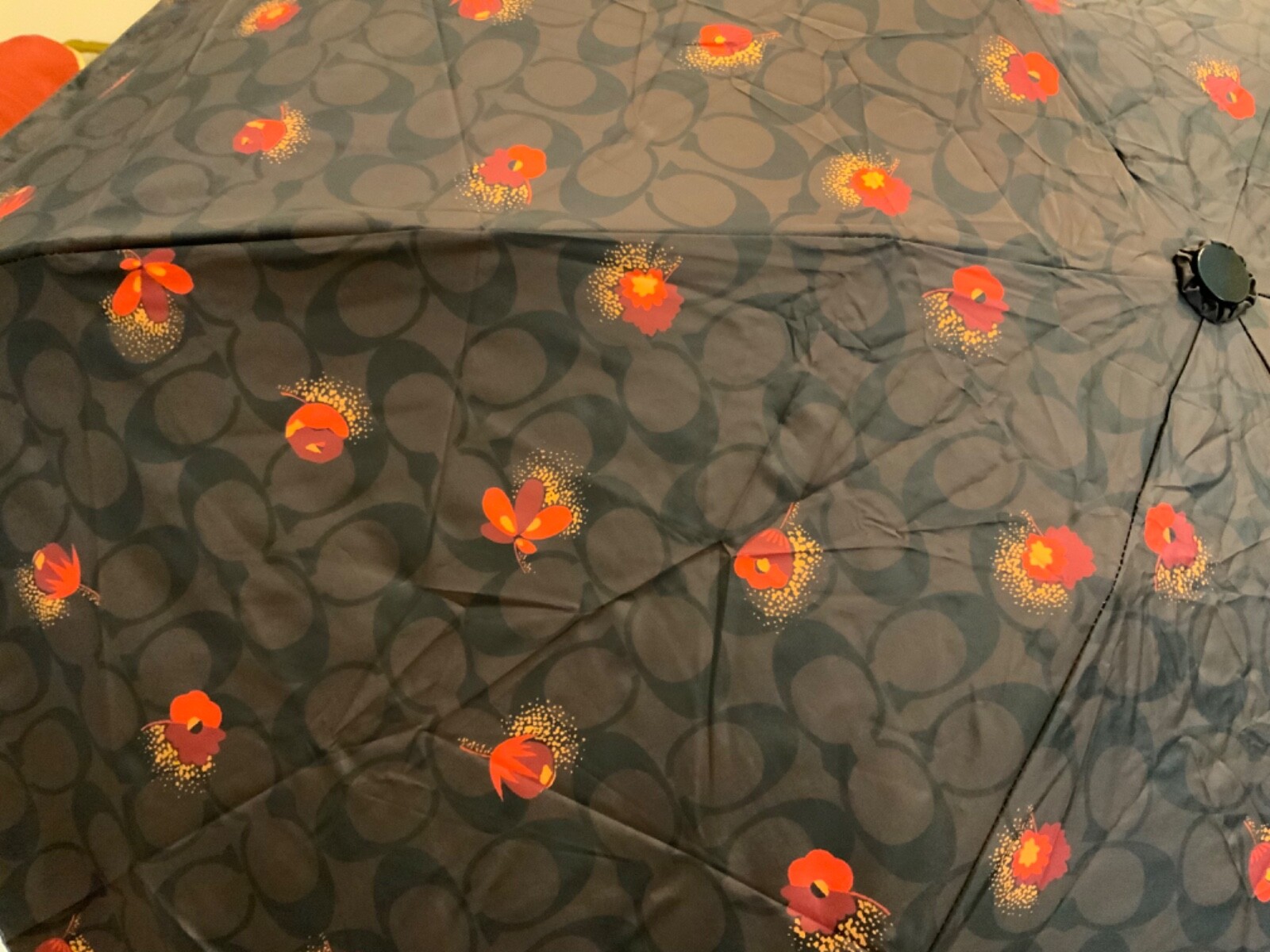 COACH UV Mini Umbrella - C6418 - NWT - Signature Poppy  Floral - Chestnut Red