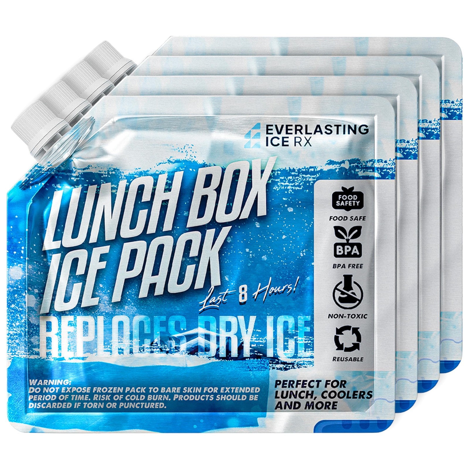 Reusable Ice Packs for Lunch Boxes 4 Pack Up to 48 Hours Freezer Packs | 7.5 ...