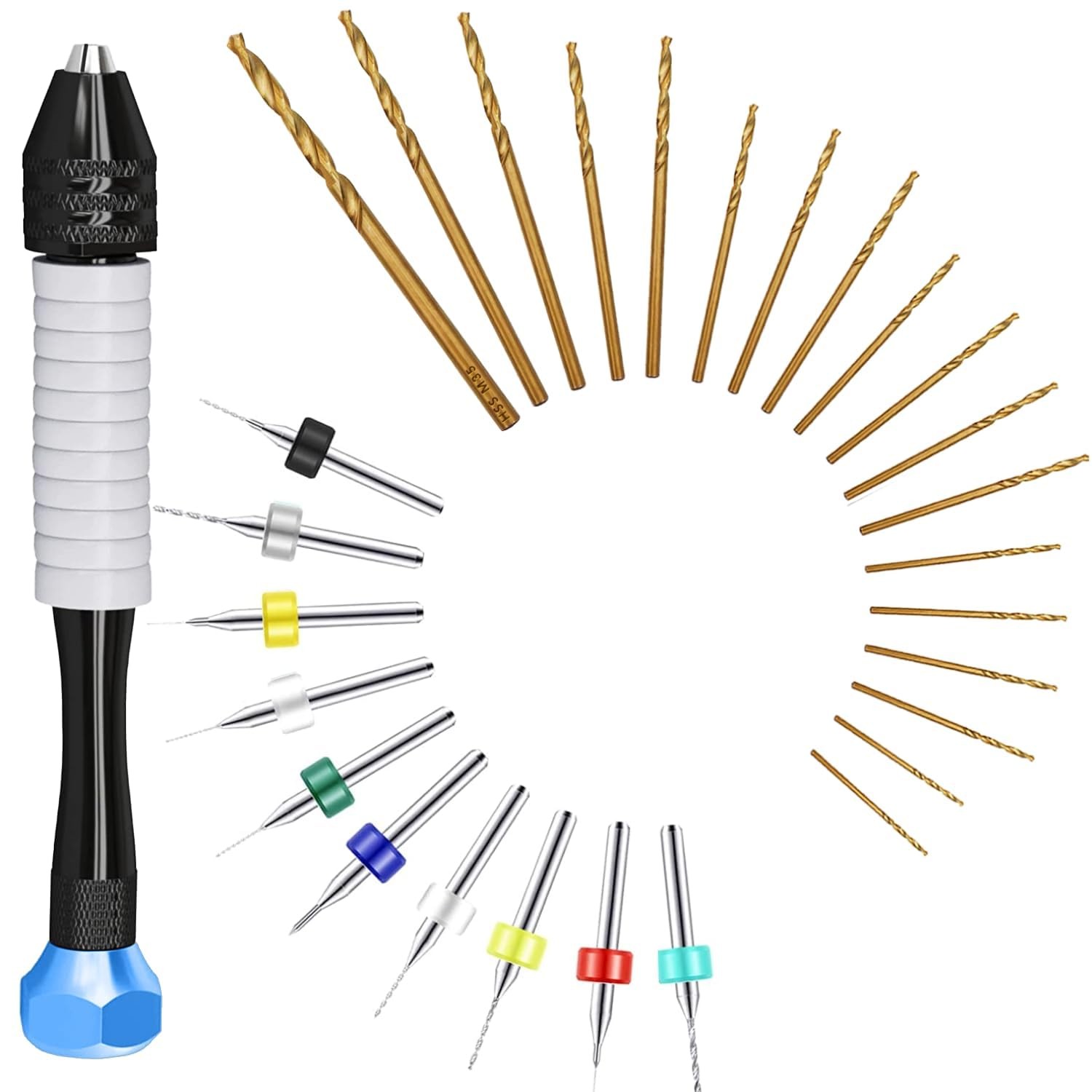 Micro Drill Bits Set with Pin Vise | Small Hand - Blue