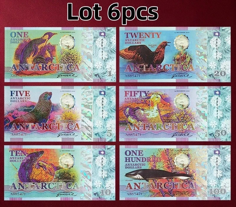 Lot 6pcs Arctic Set 2020 Fantasy Polymer Banknote Narwhal Arctic Wolf Walrus