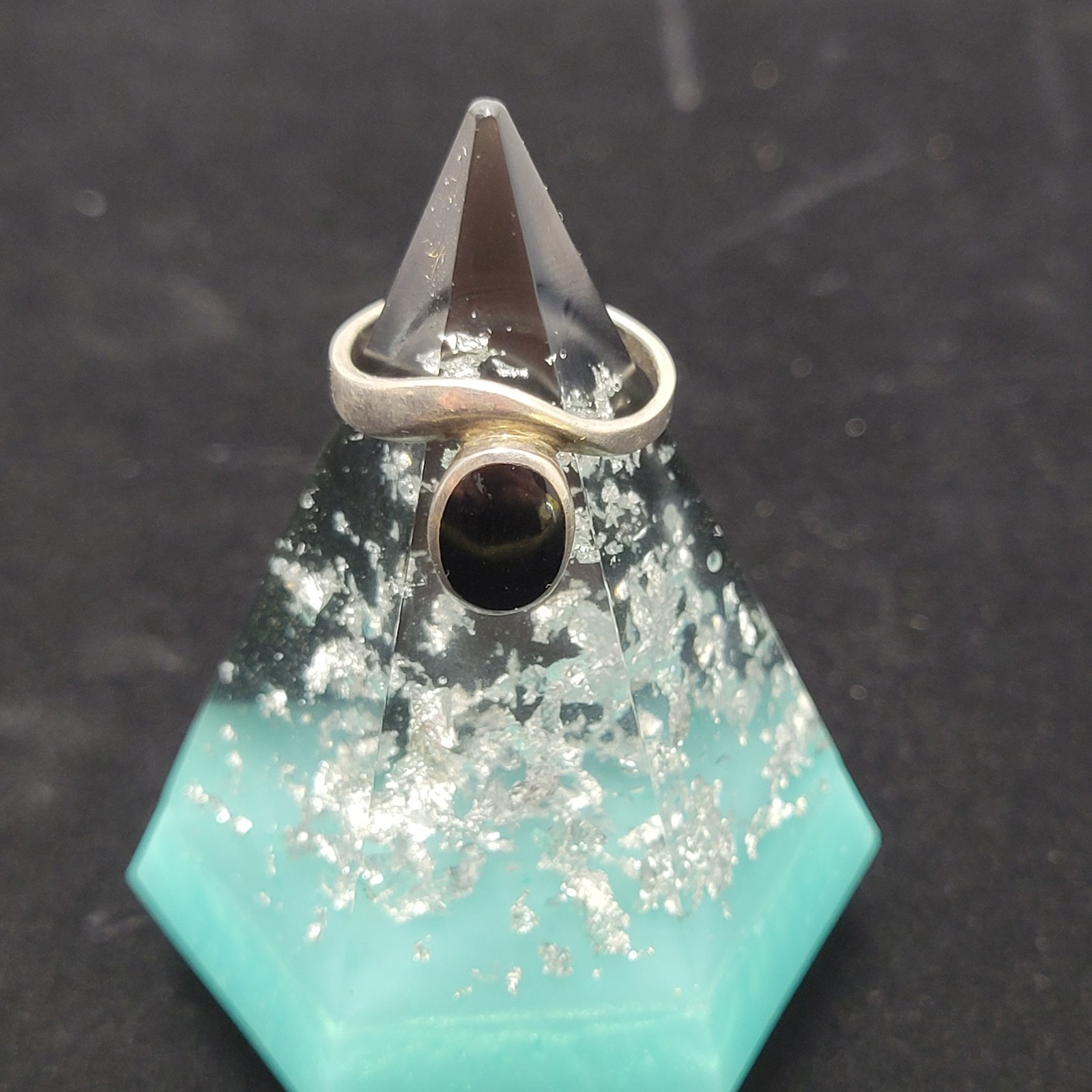 Ring Silver Black Onyx Stone Oval Shape Sterling 925 Size 7.25 Ring Band