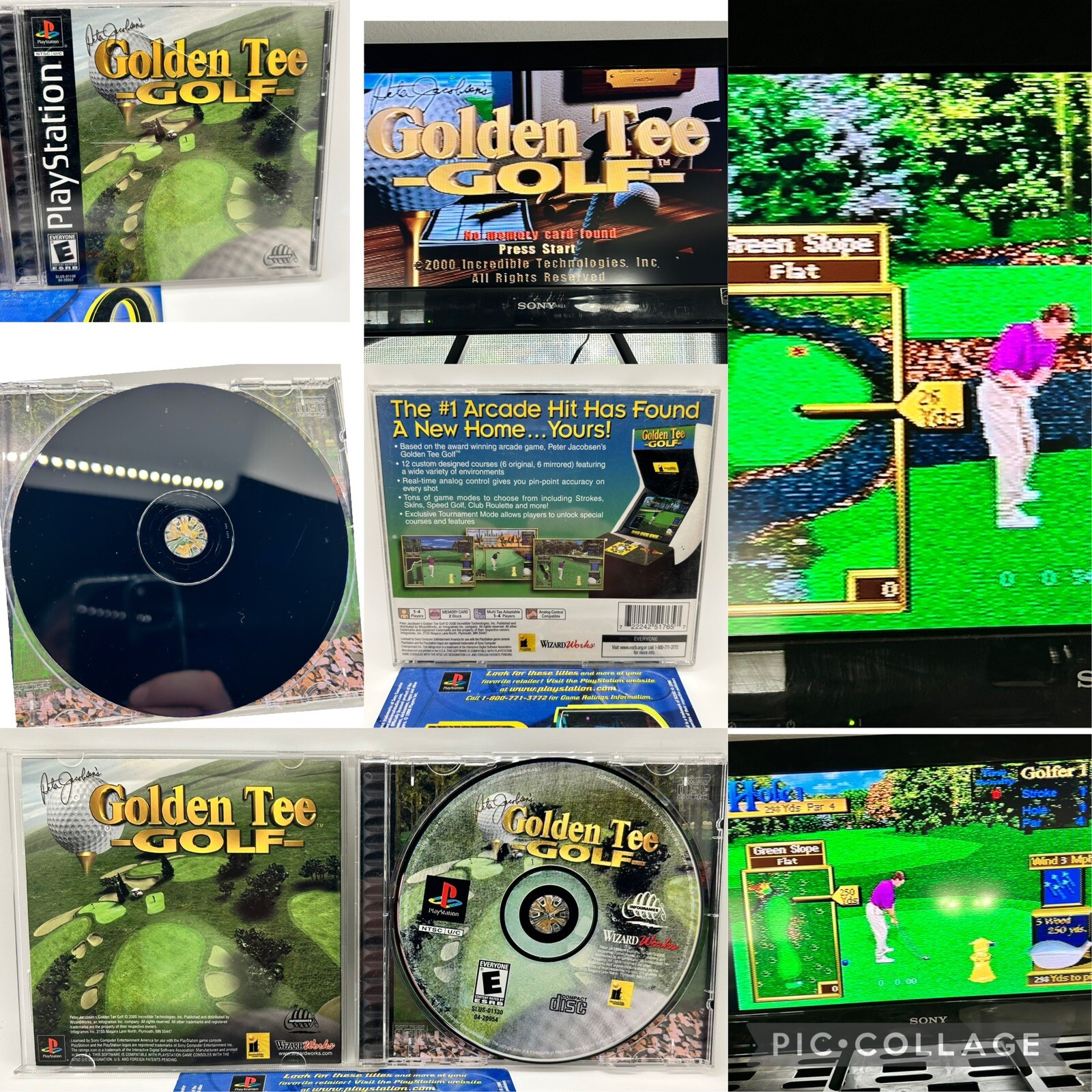 Sony PS1 Console SCPH-9001, 2 Controllers, Ready 2 Rumble Golden Tee Golf TESTED