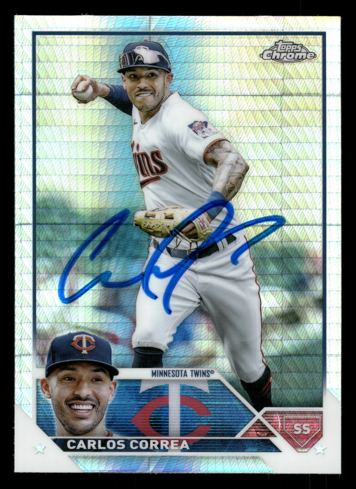 Carlos Correa Minnesota Twins IP Signed Autographed 2023 Topps Chrome Prism Refr