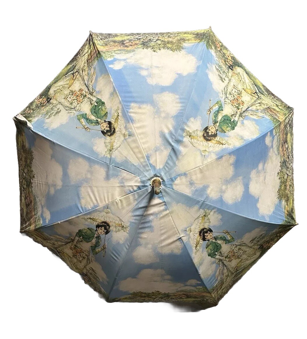 Vtg Parasol Umbrella Mrs. Albee Avon President's Club Tribute 1995 Wood Handle