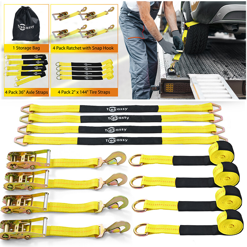 4 Pack Car Tie Down Straps Heavy Duty 10,000 lbs for Trailers Wheel Tow Ratchet