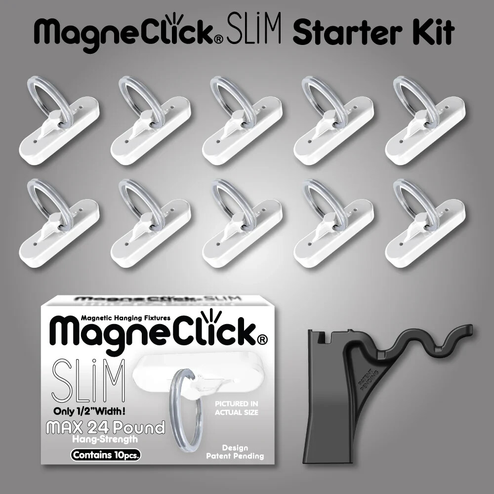 MagneClick® SLiM Ceiling Magnet Starter Kit (24lb White or Black)
