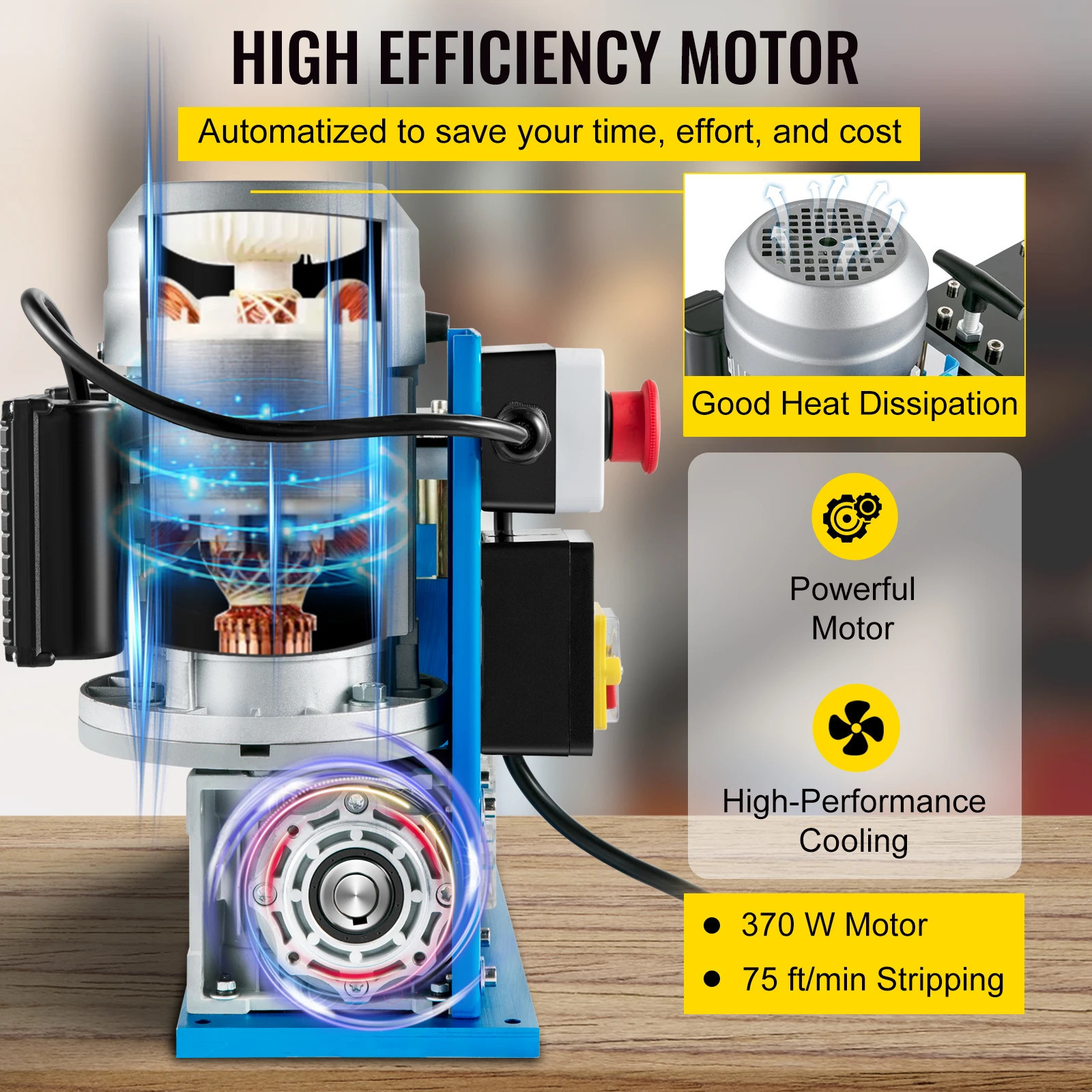Electric Wire Stripping Machine Cable Stripper 1.5-38mm 11 Channels W/Blade