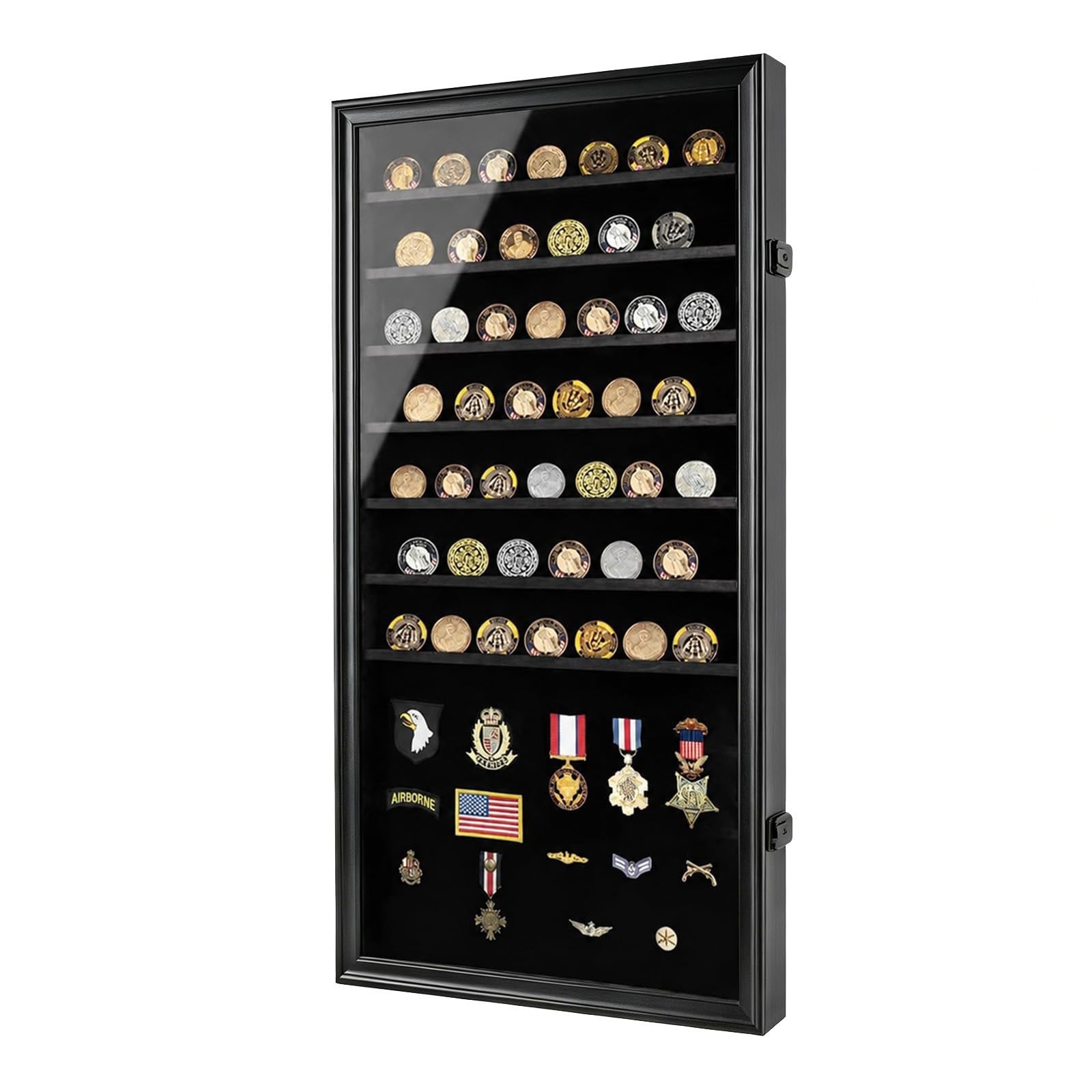 Oversized Military Challenge coin display case For Badges & Ribbons Black