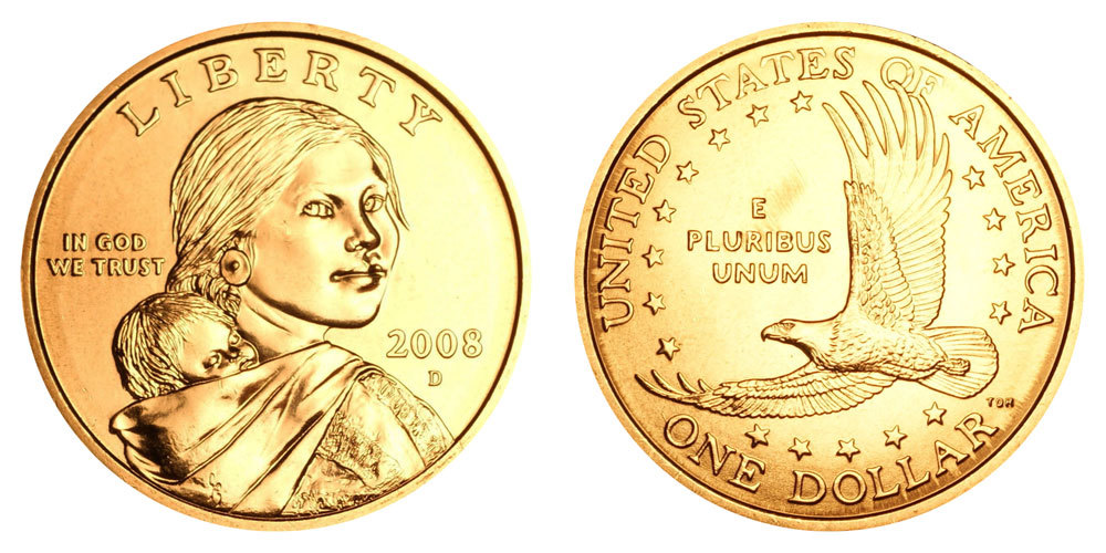 2008 D Sacagawea Native American Indian One Dollars Coins U.S. Mint Money