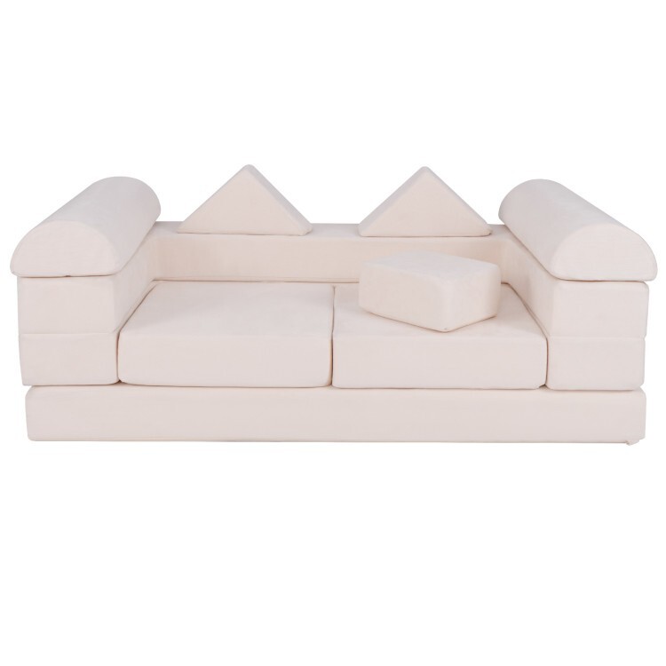9Pcs Climb and Crawl Foam Children Play Toddler Convertible Sofa Couch Set Beige