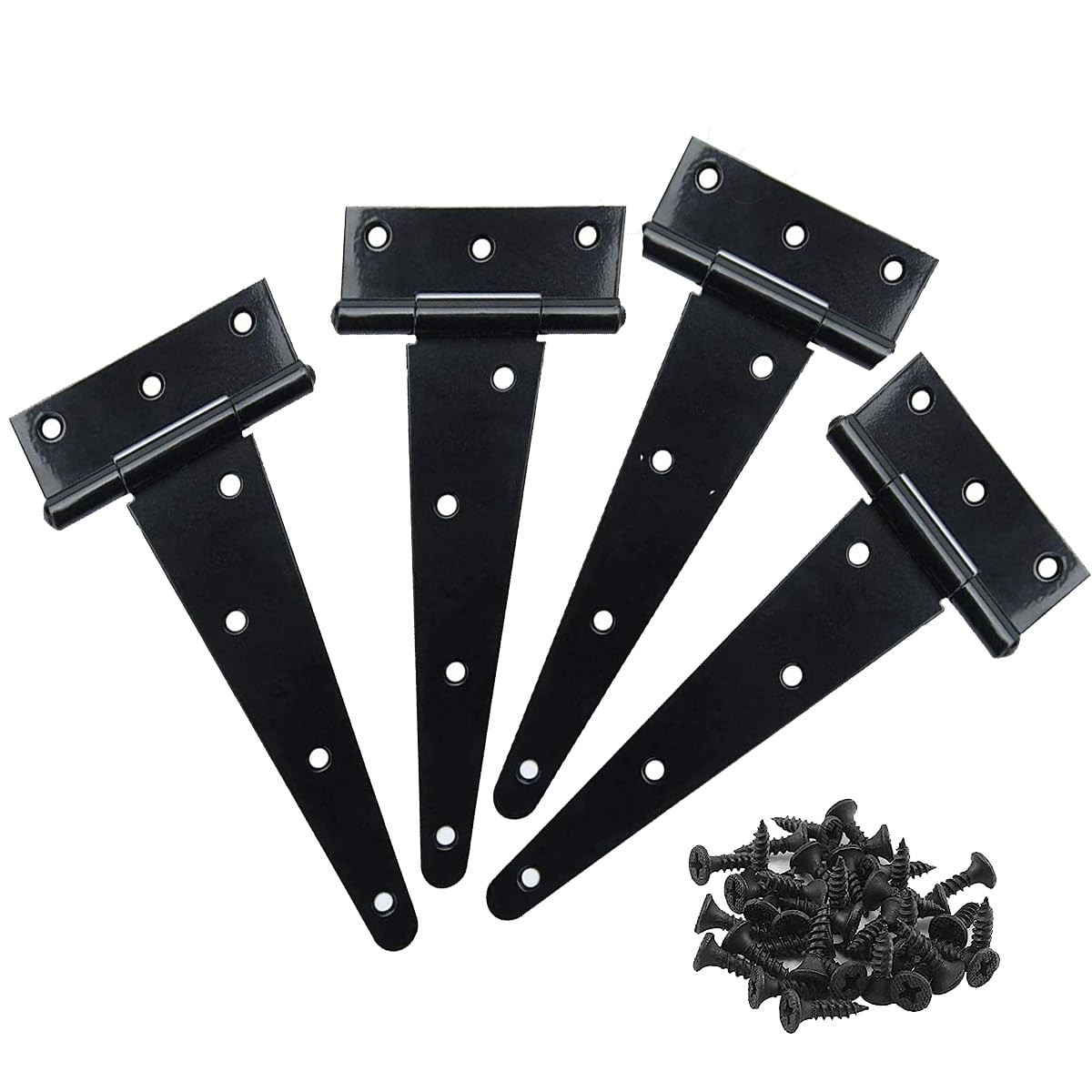 4PCS Black Heavy T Strap Hinges Gate for Wooden Fences or Metal
