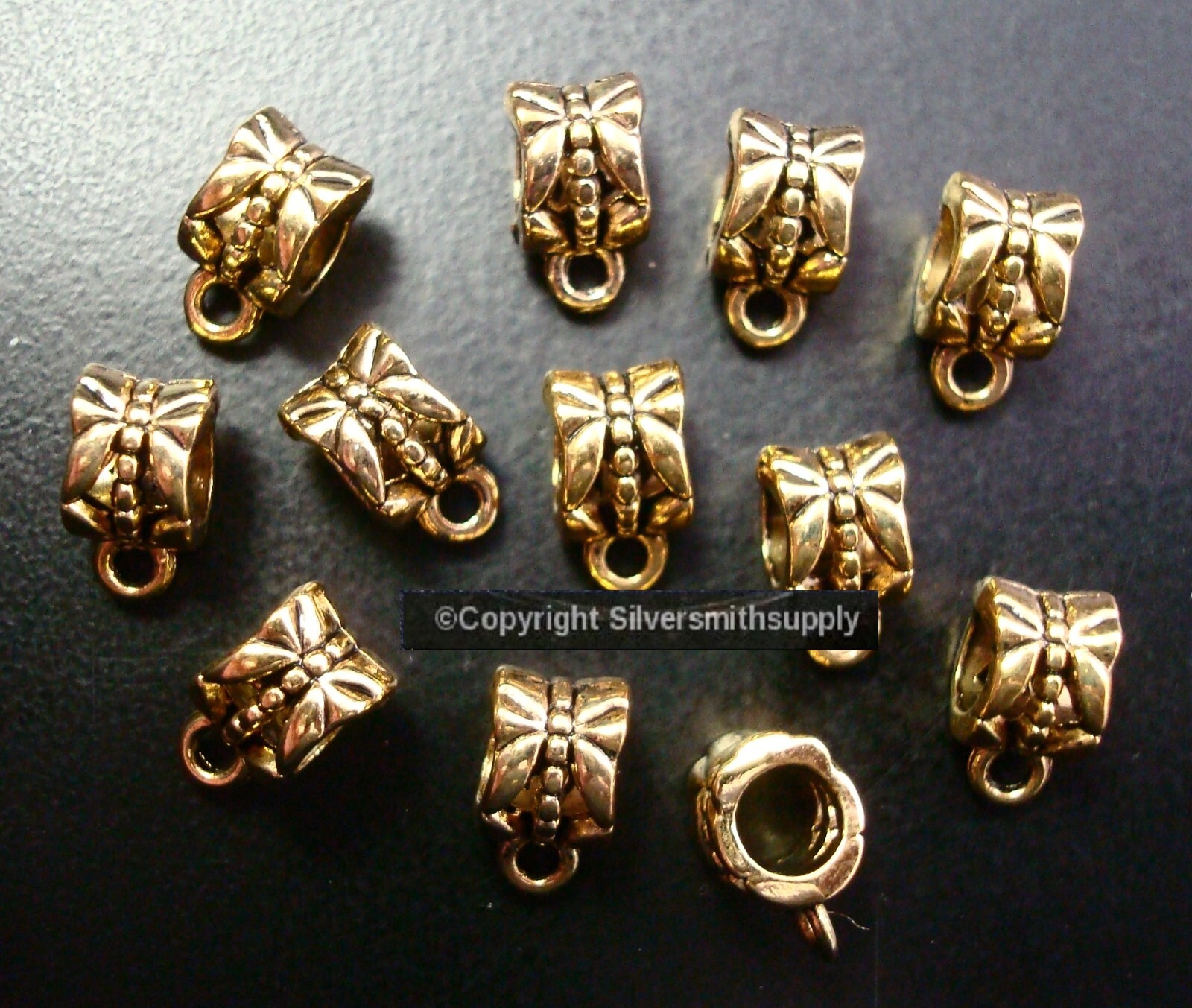 12 Bails antique gold plt 12mm design no lead closed ring pendant bails PFG012
