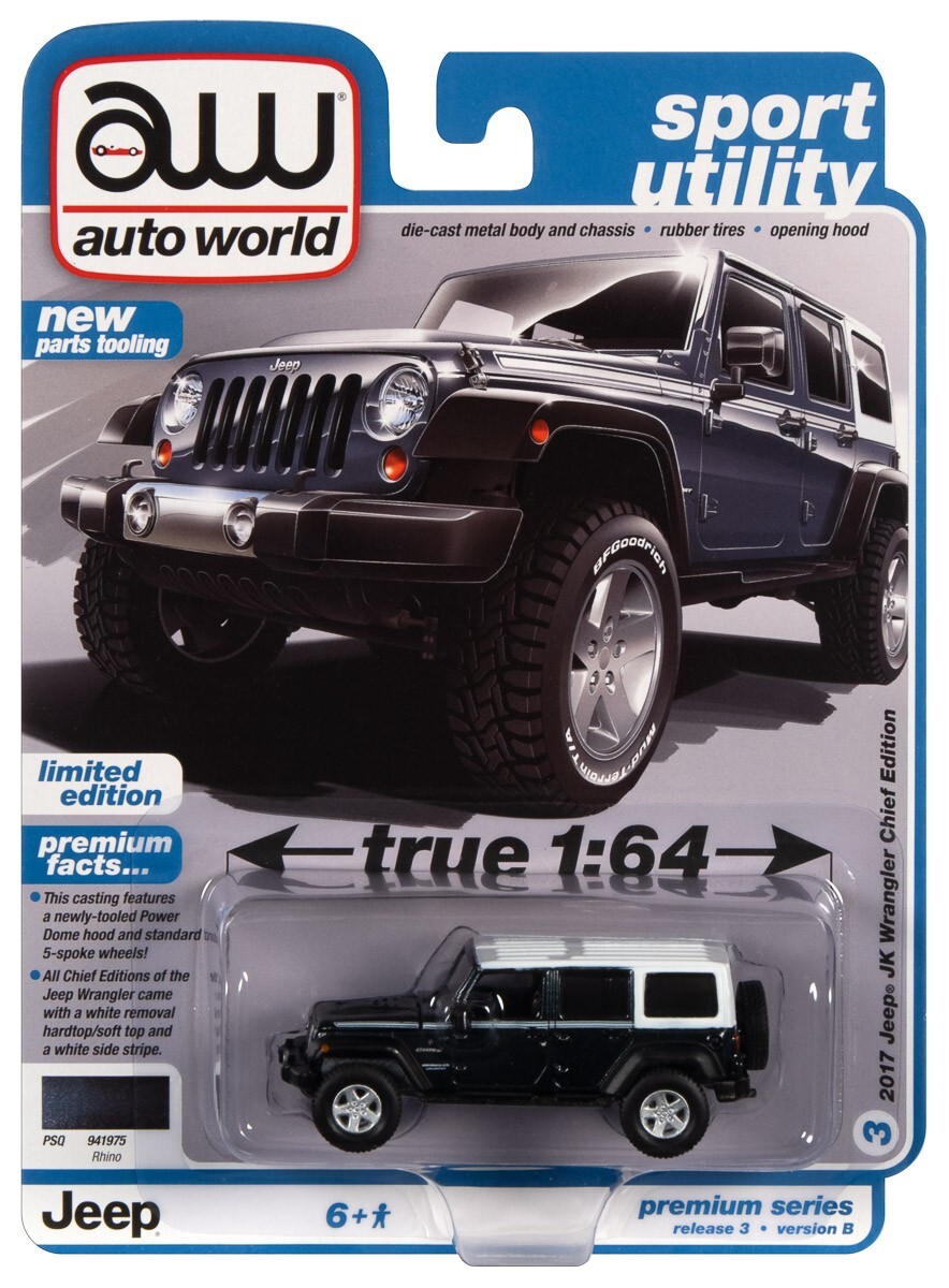 2022 AUTO WORLD 1:64 *PREMIUM 3B* RHINO 2017 Jeep JK Wrangler Chief NIP!