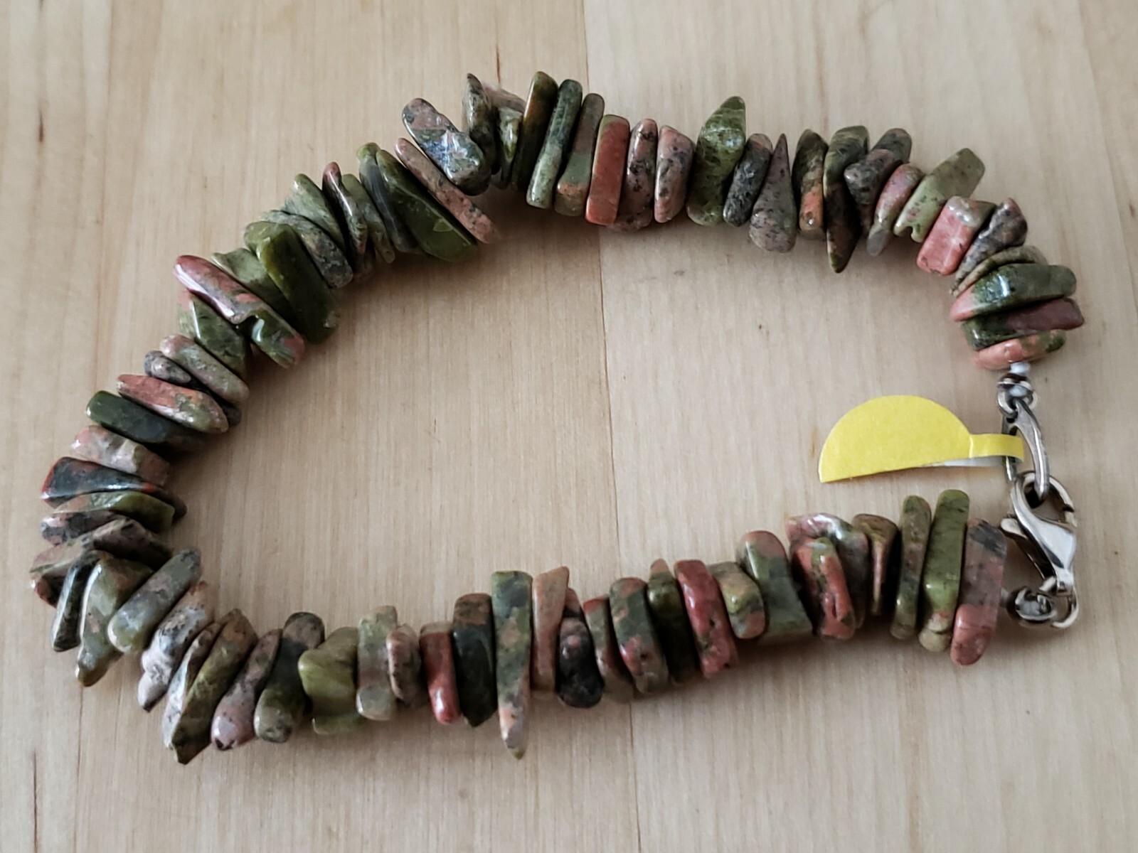 Hand- Made Genuine * UNAKITE * BRACELET 7.75" Long,8-10mm.Sterling 925 Lock-USA