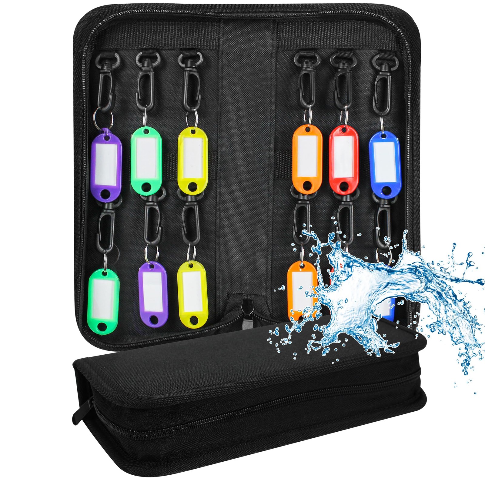 Portable Zippered Key Organizer, Waterproof Key Case with 12 Key Hooks and Tags,