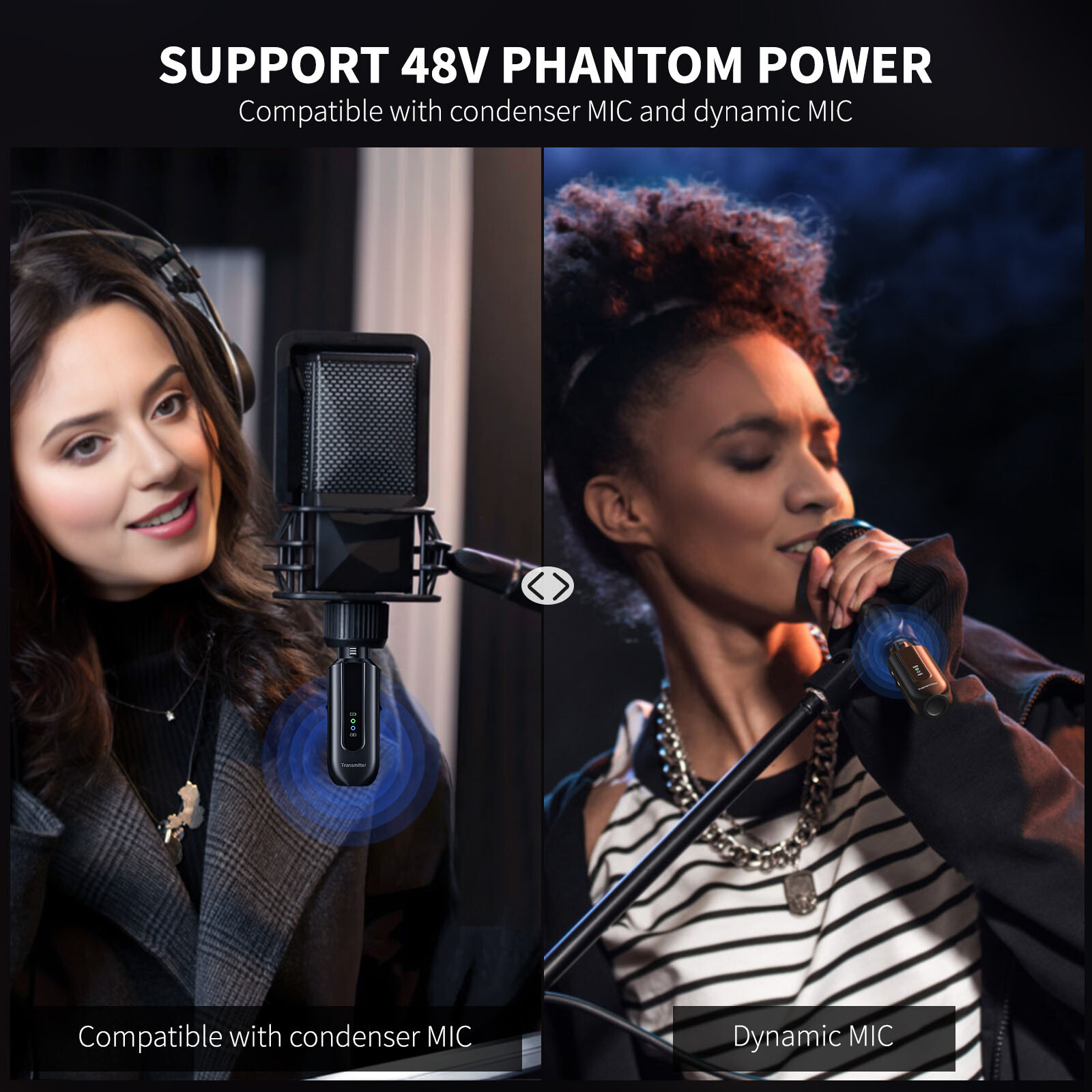 POGOLAB 2.4G XLR Wireless Microphone Transmitter Receiver 48V Phantom Power