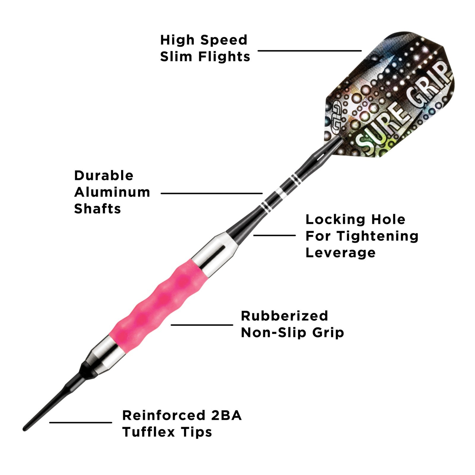 Viper Sure Grip Soft Tip Darts - Dartboard Game Accessory - Pink - 18 Grams